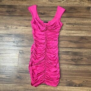 Sirens Y2K Hot Pink Ruched Party Dress Cap Sleeve Women S Mcbling Going Out Glam